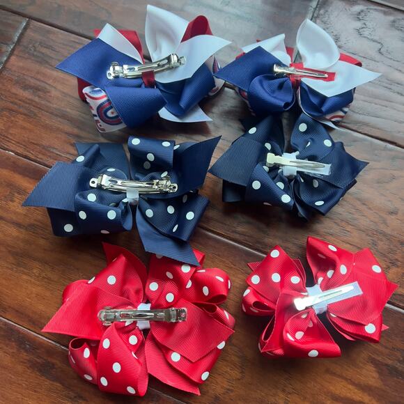 BuggaBooBows Double Stack Octopus Style 6" Patriotic Bundle Polka Dots Rainbows - Picture 4 of 5